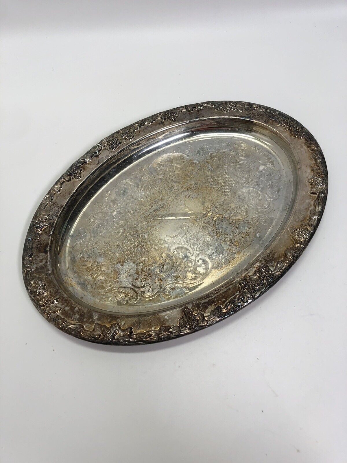 VTG Newport Gorham Silver Plated  oval 16"x11.5" Serving grape decor Tray 