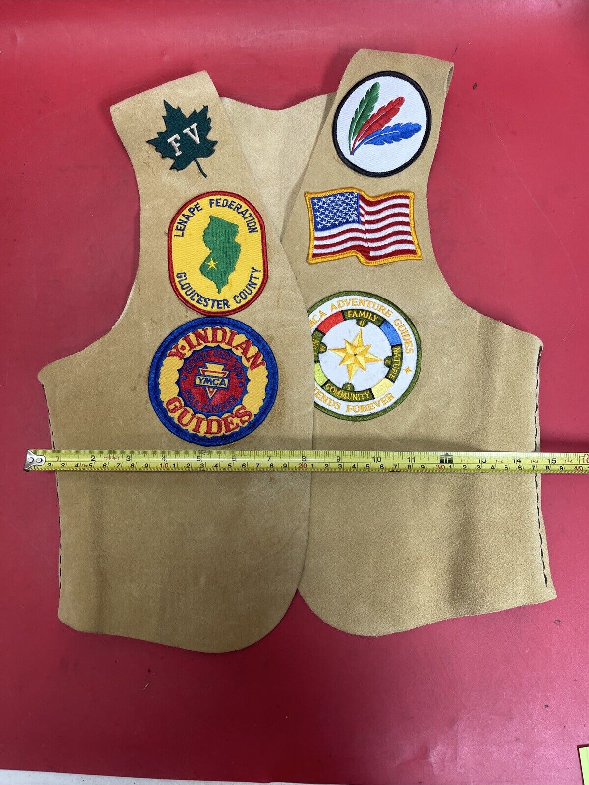Vintage 90s YMCA Indian Guides Adult Leather Vest Patches