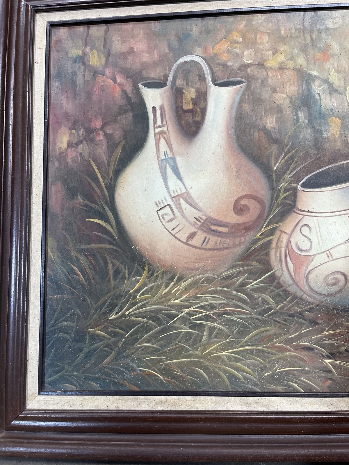 Original Native American Southwest Pottery Canvas Oil Painting Signed Santana