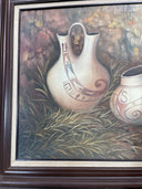 Original Native American Southwest Pottery Canvas Oil Painting Signed Santana