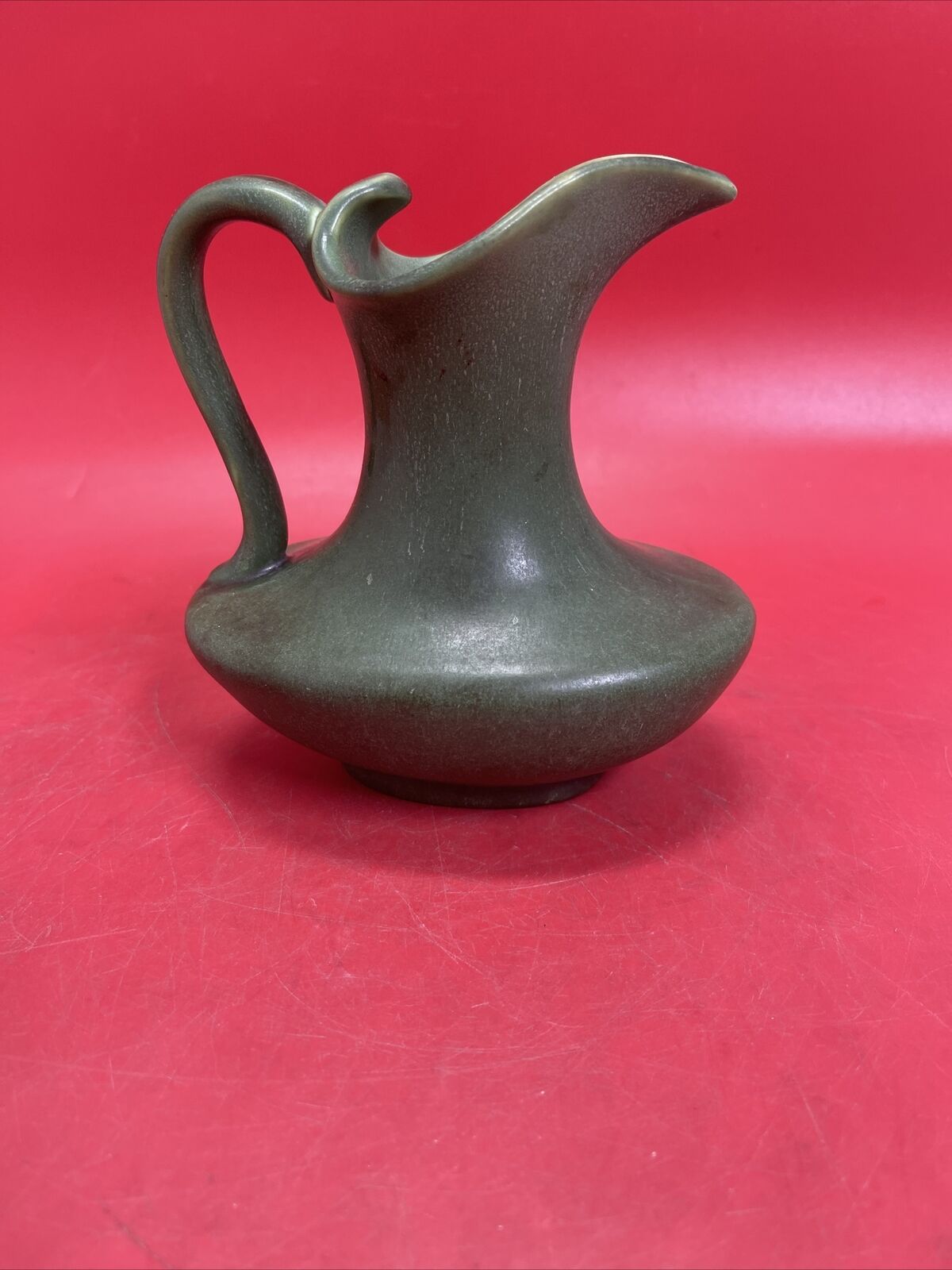 Arts and Crafts Hampshire Matte Green  Pottery Pitcher Vase 6”