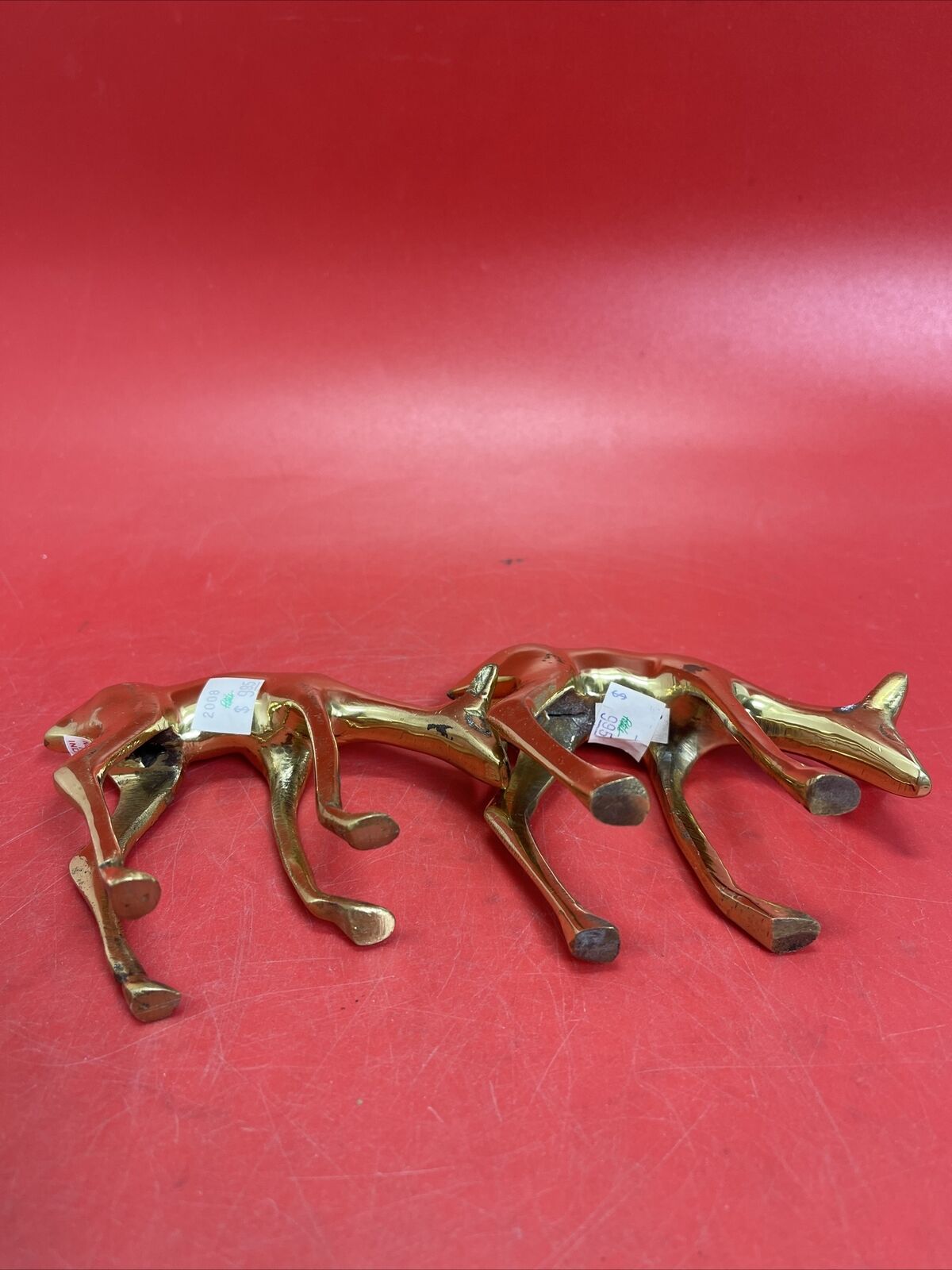 Vintage Mid-Century Modern Solid Brass Stag, Hind and Doe Figurines