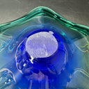 Vintage Murano-Style Cobalt Blue with Green Edges Art Glass Wave Ruffle Bowl 10"