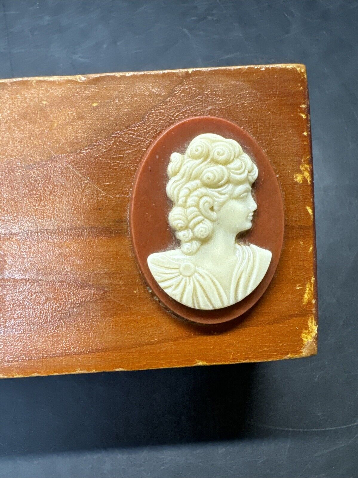 Wood Vintage Jewelry Box With Cameo Made In USA, #2