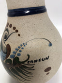 Vintage vase  Tonala Pottery Mexican Folk Art Bird Flowers Sand Stone Signed JC