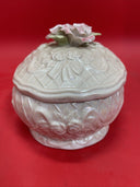 Porcelain Embossed Trinket Box Lidded Roses