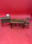 Strombecker Playthings 3 Pc Genuine Walnut Dining Room Items 1:12 dollhouse