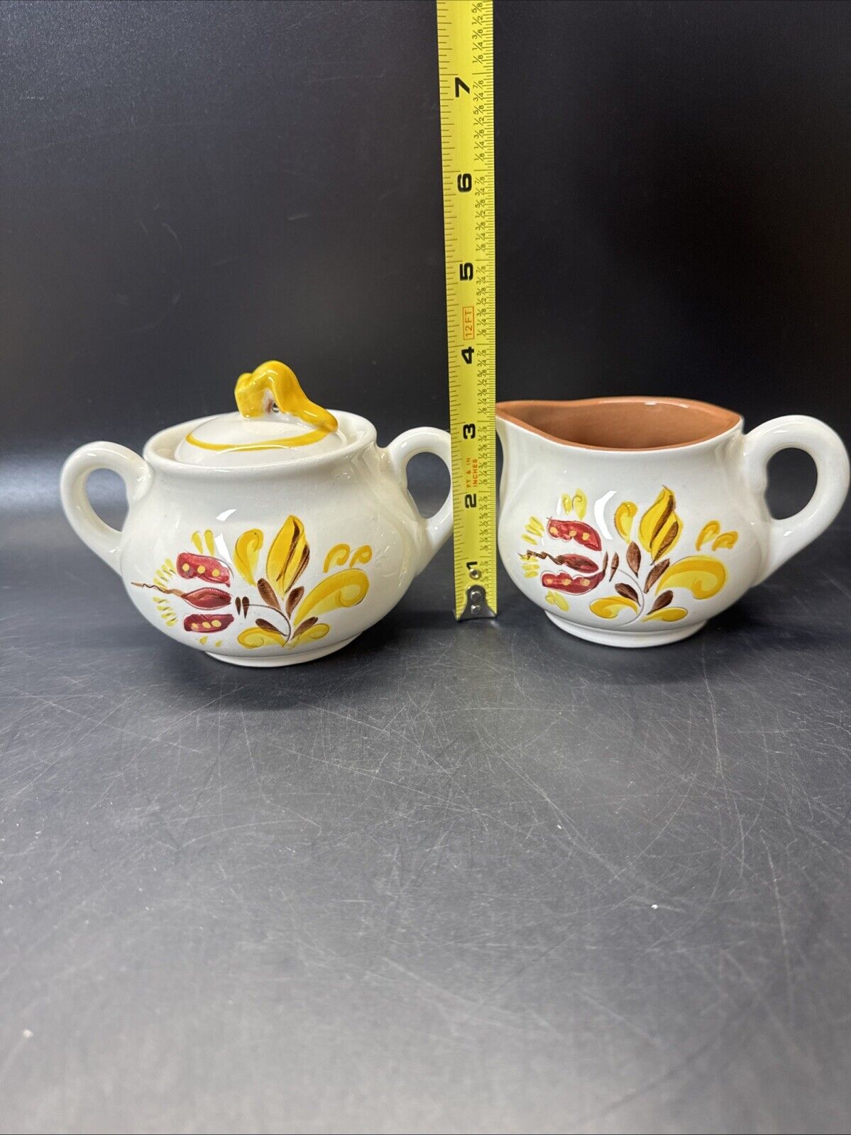 Stangl Pottery Mid Century Autumn Flower Creamer and Covered Sugar Bowl