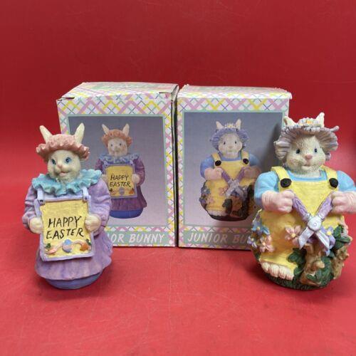 VTG IOB World Bazaars Inc Bunny Collectibles Easter Bunny 5.5”Figurines Lot of 2