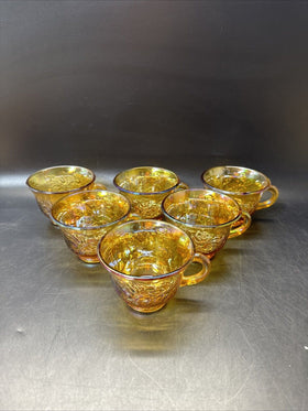 Punch Bowl Glass Cups Harvest Grapes/ Set 6