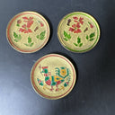 VINTAGE SMALL WALL HANGING With FLORAL And BIRD BRASS ENAMEL PLATES/ Set Of 3