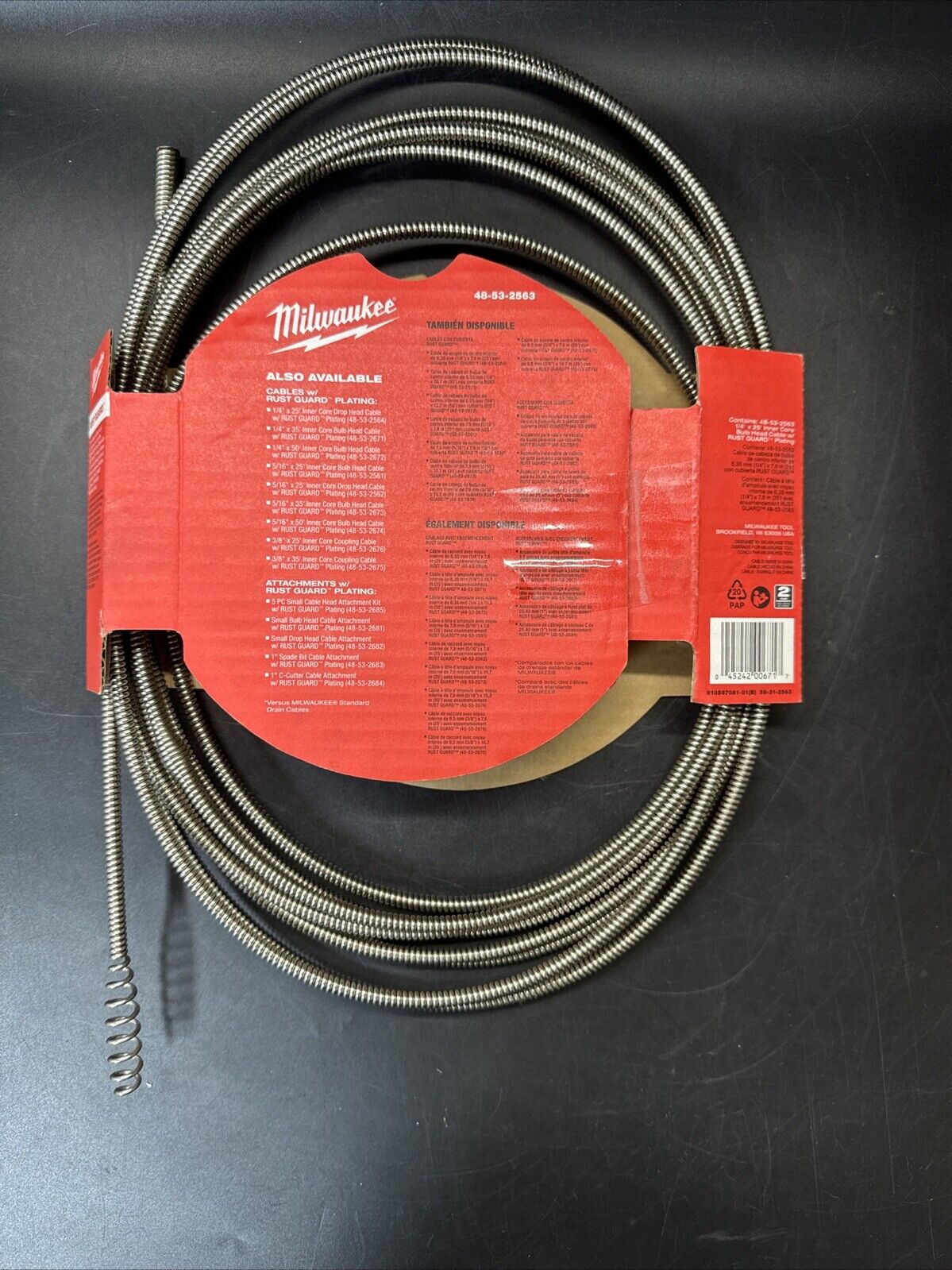 Milwaukee Tool 48-53-2563 1/4" X 25' Inner Core Bulb Head Cable W/ Rust Guard