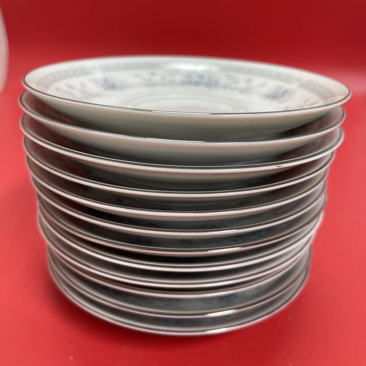 American Limoges Salem Heritage Col. Bridal Bouquet Saucers Platinum Rim Set12