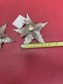 Vtg Pair Brass Poinsettia Holly Leaf Taper Candle Holders Christmas Marked M