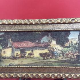 Framed Artini Engraving Hand Etched Painting 17x9.5" Spanish Bodega Old Town