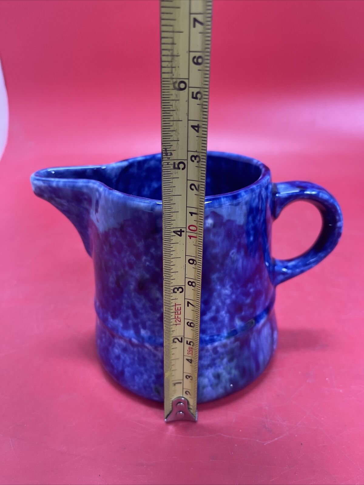 Blue and White Stoneware Sponge ware Milk Pitcher & Sugar in Cobalt Blue