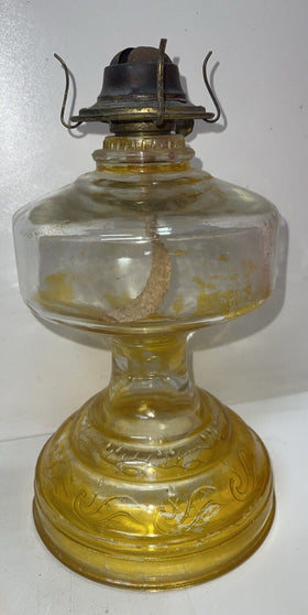 VINTAGE Pressed Glass Oil Lamp w/ Decorative Base