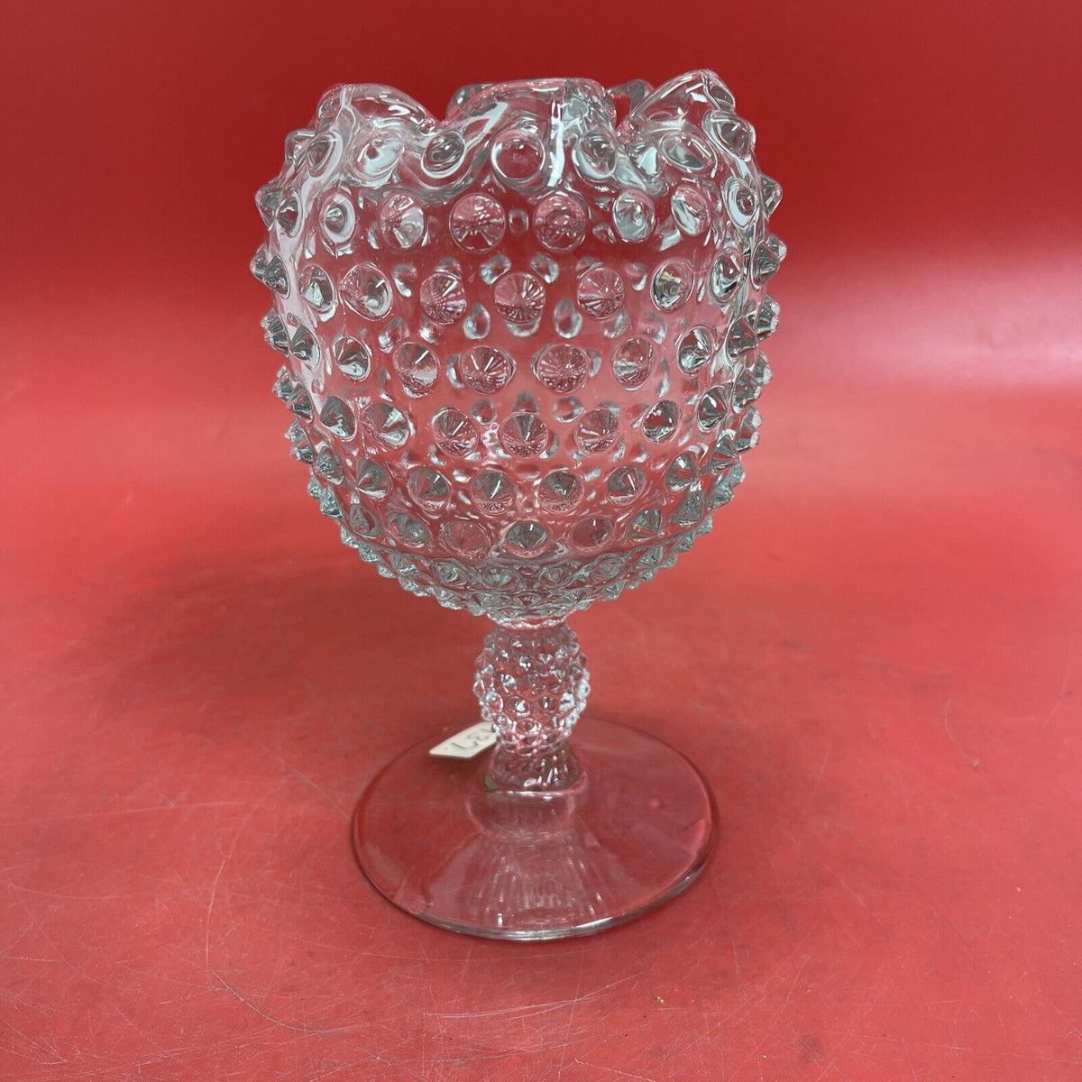 Duncan & Miller Clear Glass Hobnail Crimped Footed Vase Vintage