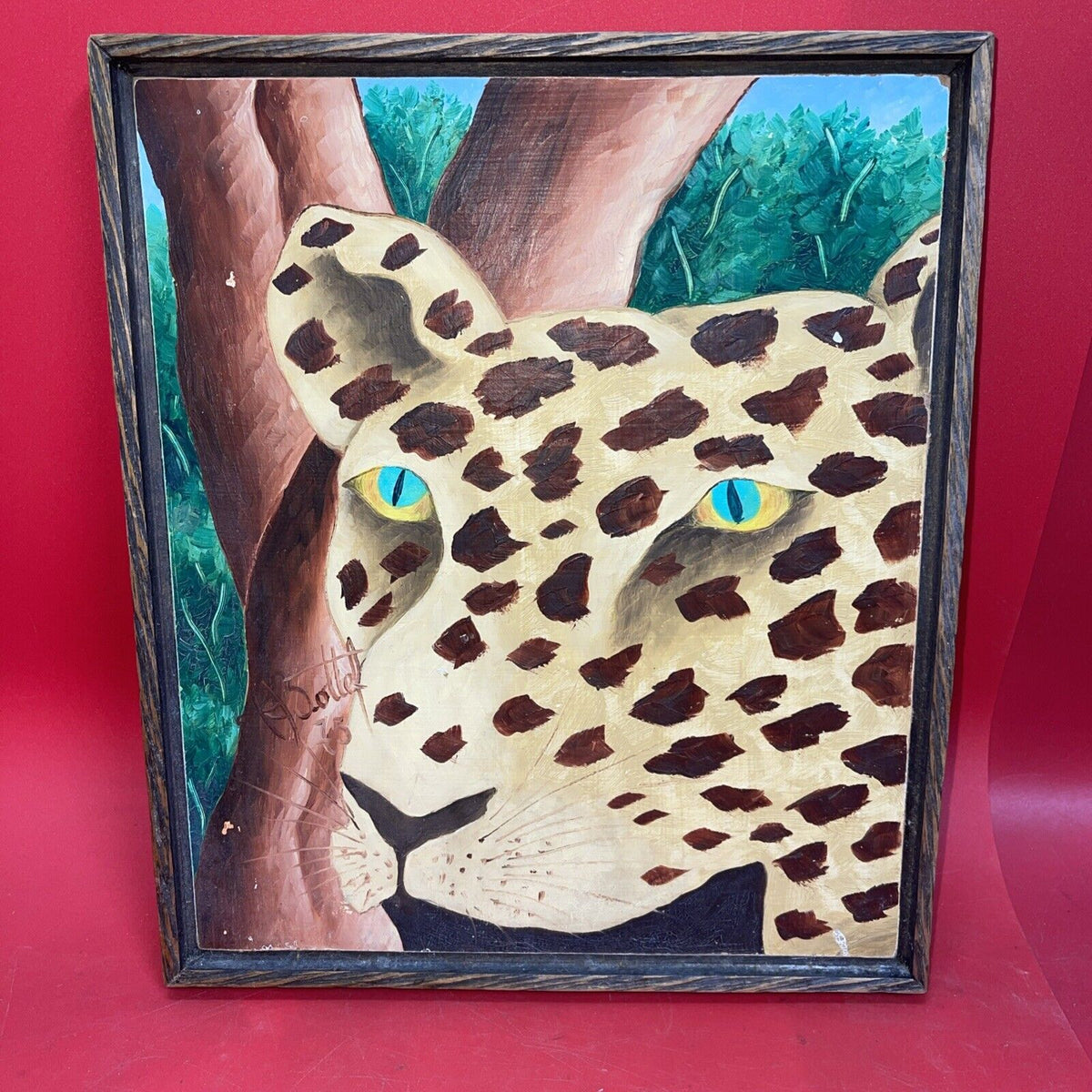 Vintage Painting Tiger Haiti Jungle