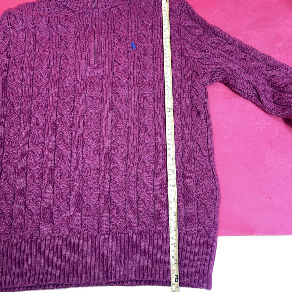 Polo Ralph Lauren Sweater Mens M  Maroon Cable Knit Cotton Quarter Zip Pullover
