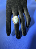 Germany Turquoise Peking Art Glass Ring Twisted Brass Adjustable