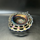 Antique Fenton Carnival Amethyst Iredescent Glass Lace Edge Woven Basket