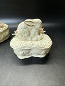 Heart Shape Trinket Box With Bunnies and Flowers/ Lot Of 2