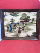 Framed sample of antique house and home textile, Golf in the Colonial Era