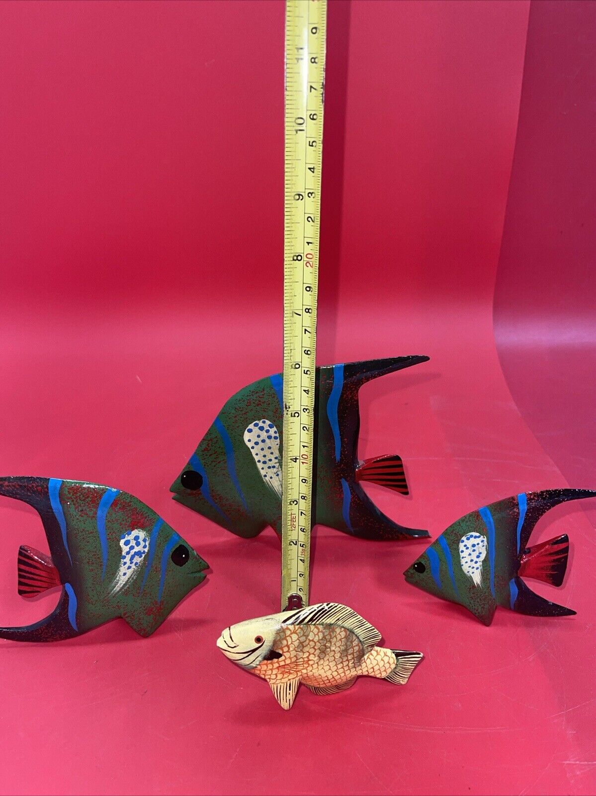 Vintage hand painted wood carved tropical fish Lot 4