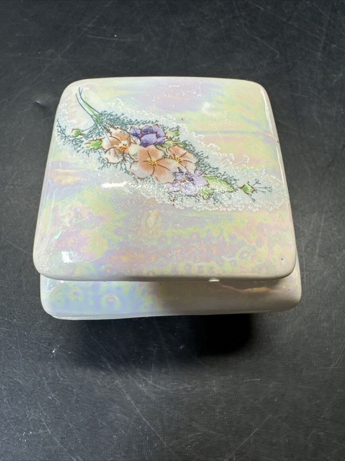 Vintage  Ceramic Flower Design Jewelry Trinket Box/Made in Taiwan, Lot Of 2