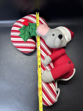 Candy Cane Mouse Plush Decor Ornament Wall Door Hanging 20" Vtg 1980s