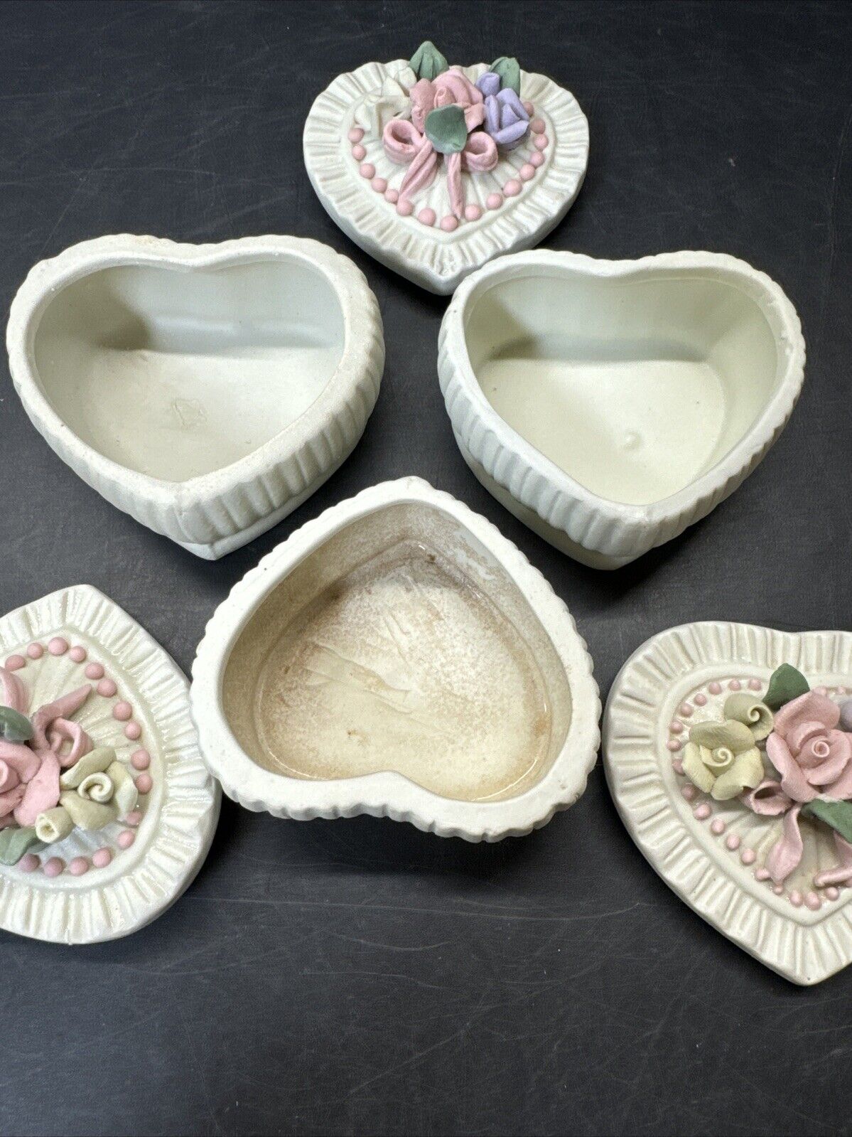 Set Of 3 Floral Trinket Box Flower Design With Lid