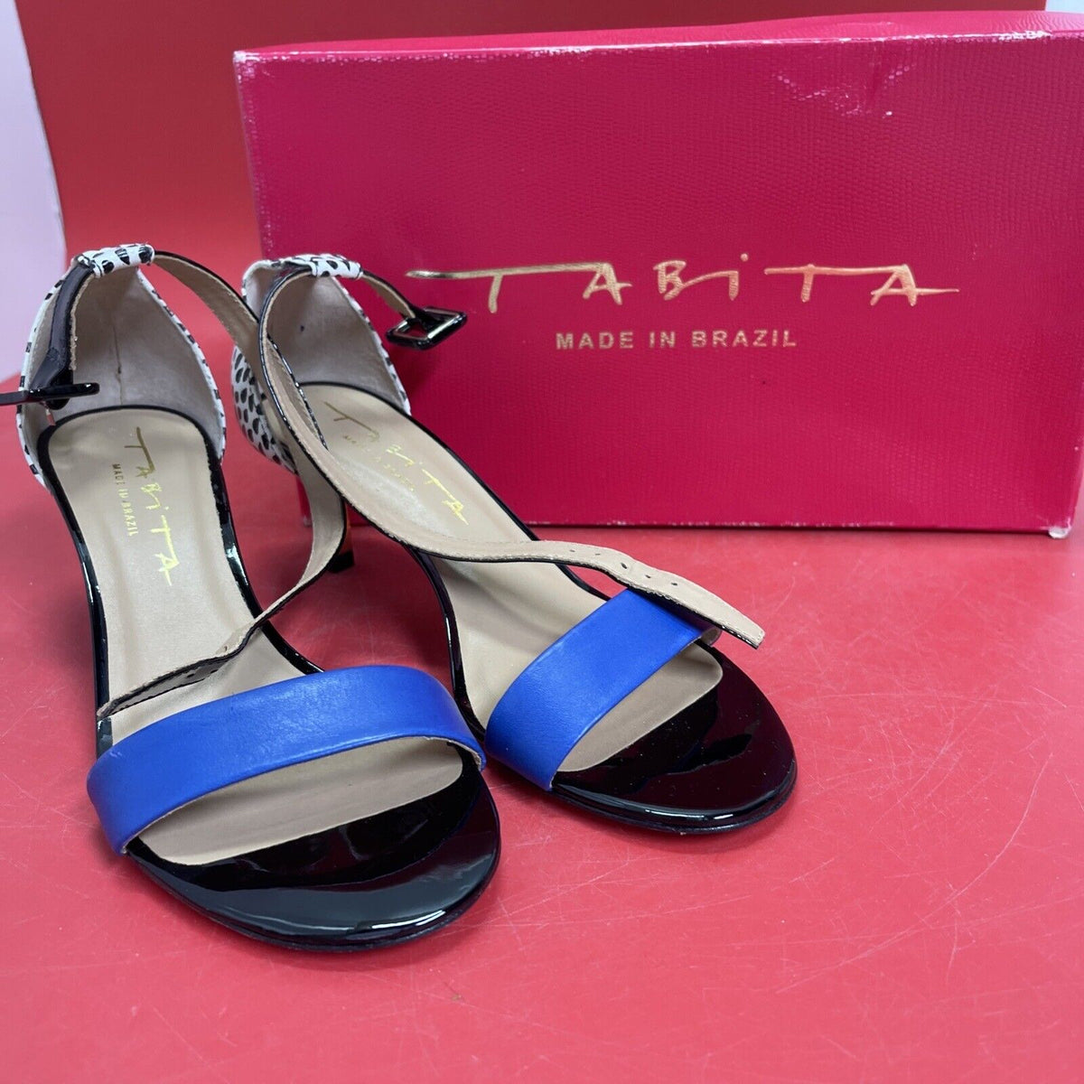 Tabita Women  Low Gold Tipped Heel Sandal W Ankle Strap Size:7