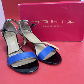 Tabita Women  Low Gold Tipped Heel Sandal W Ankle Strap Size:7