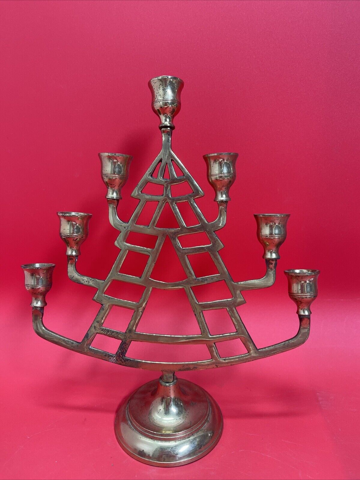 Brass Christmas Tree Candelabra 7 Candlestick Holders 