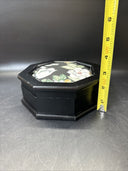 Vintage '91 Wood Jewelry Box Fabric covered Lid Props Open to show Mirror & Felt