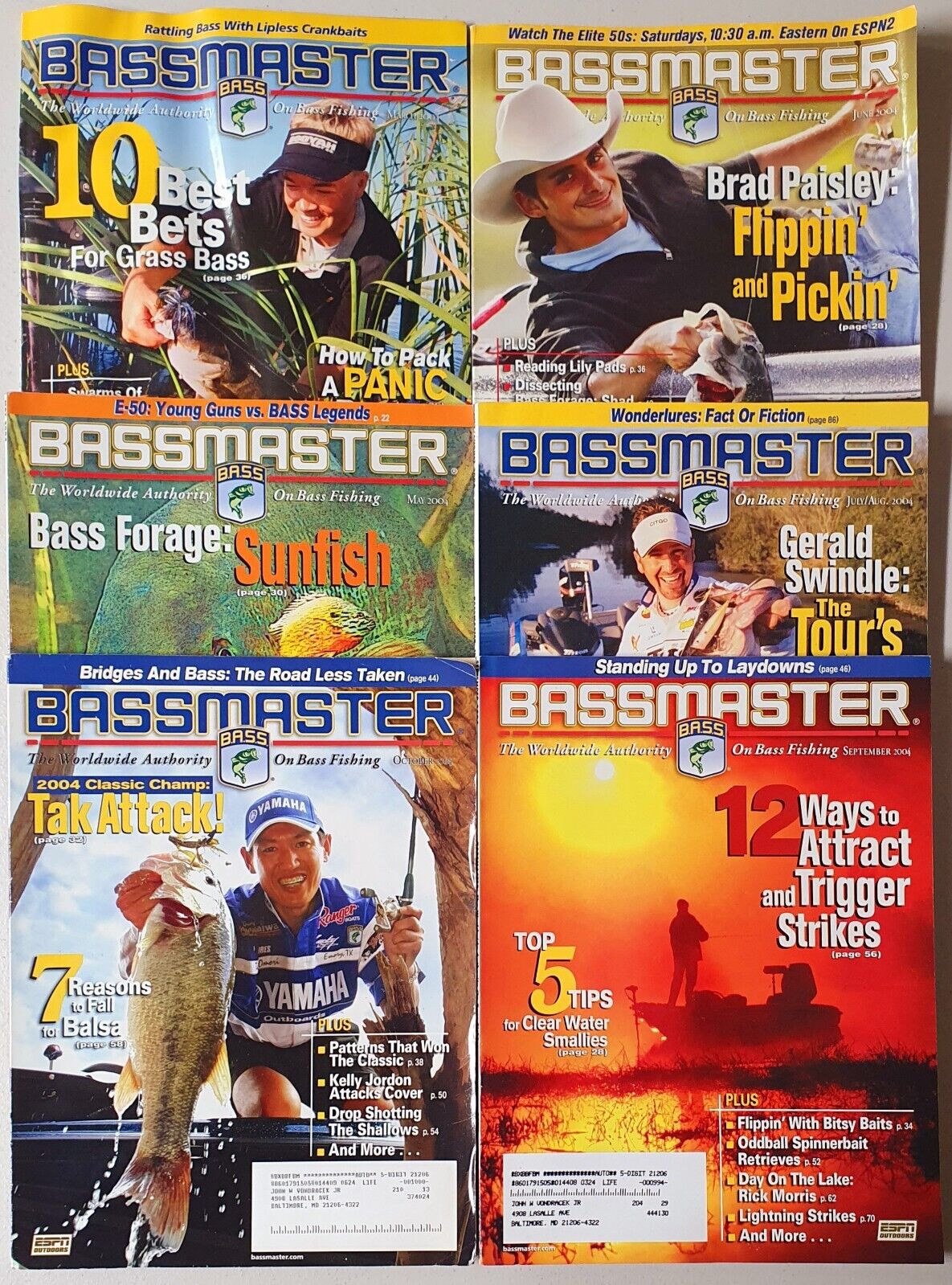 Bass Master magazine Lot of 12 (2002-2004)