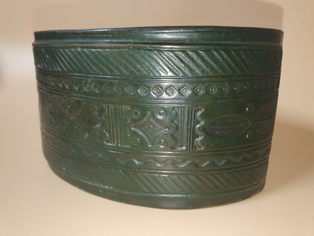 Vintage Leather Over Wood Oval Box 5.25"×3.5"