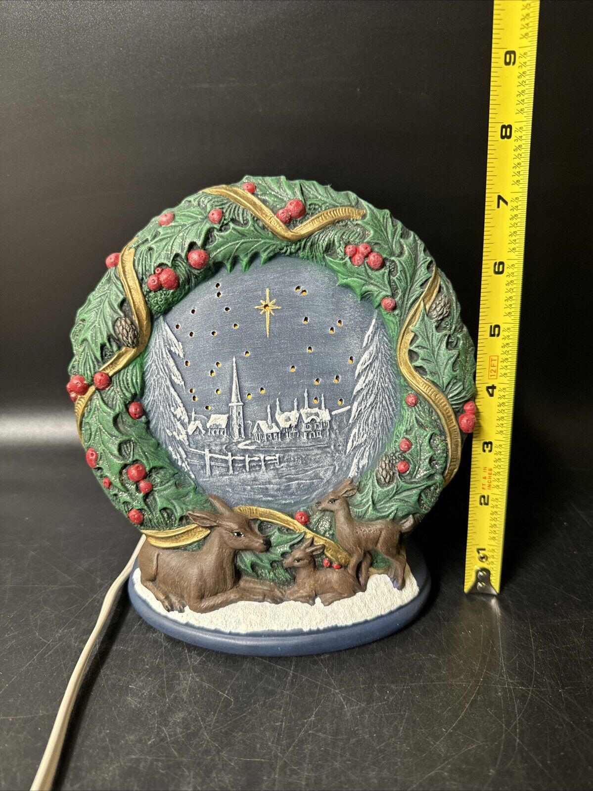 Vintage Lighted Ceramic Town Of Bethlehem With Star and Night Sky Christmas Deco