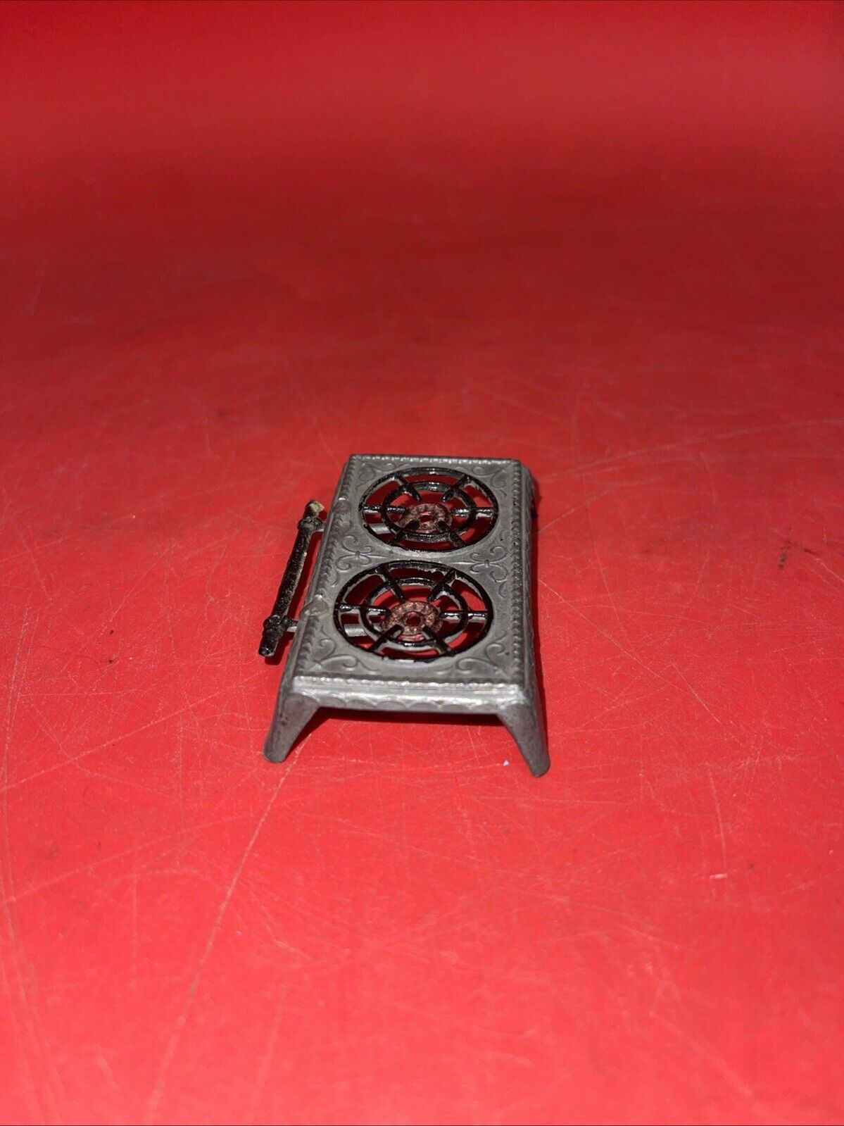 Antique German Dollhouse Metal Tabletop Gas Stove Miniature 1.5x2.5” Kitchen