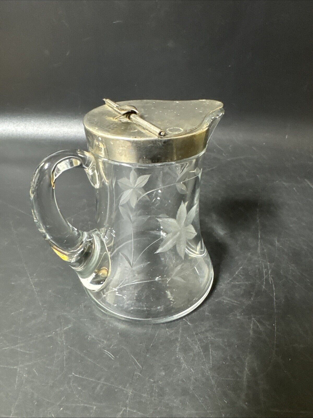 Vintage Heisey Crystal Syrup Pitcher With Chrome Lid