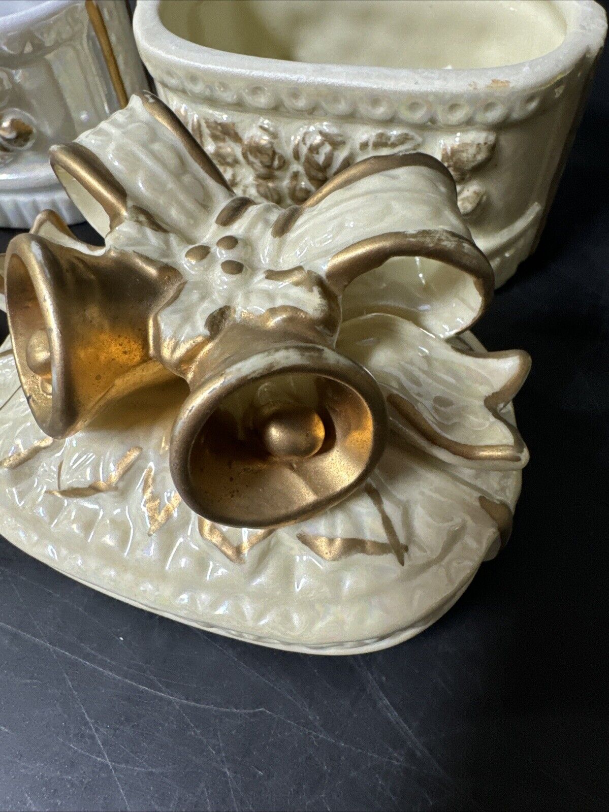 Vintage Trinket Box With Bow And Bells And Gold Accents/ Lot Of 2