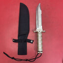 Knife with compartment in handle 8 1/2" blade and Saw type blade on the spine