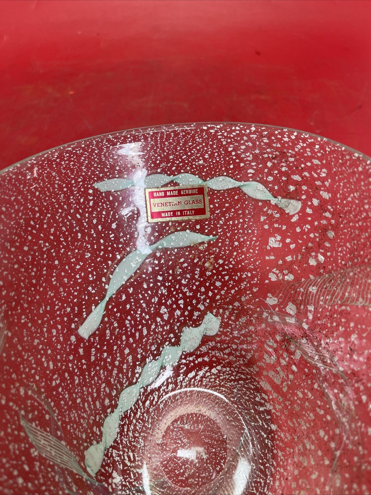 Vintage Italian Venetian  Italy Glass Green& White  Bowl