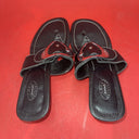 DR. SCHOLL'S SIZE 8 1/2 M  "ZODIAC" BLACK LEATHER  SANDAL w/ SILVER BUCKLE