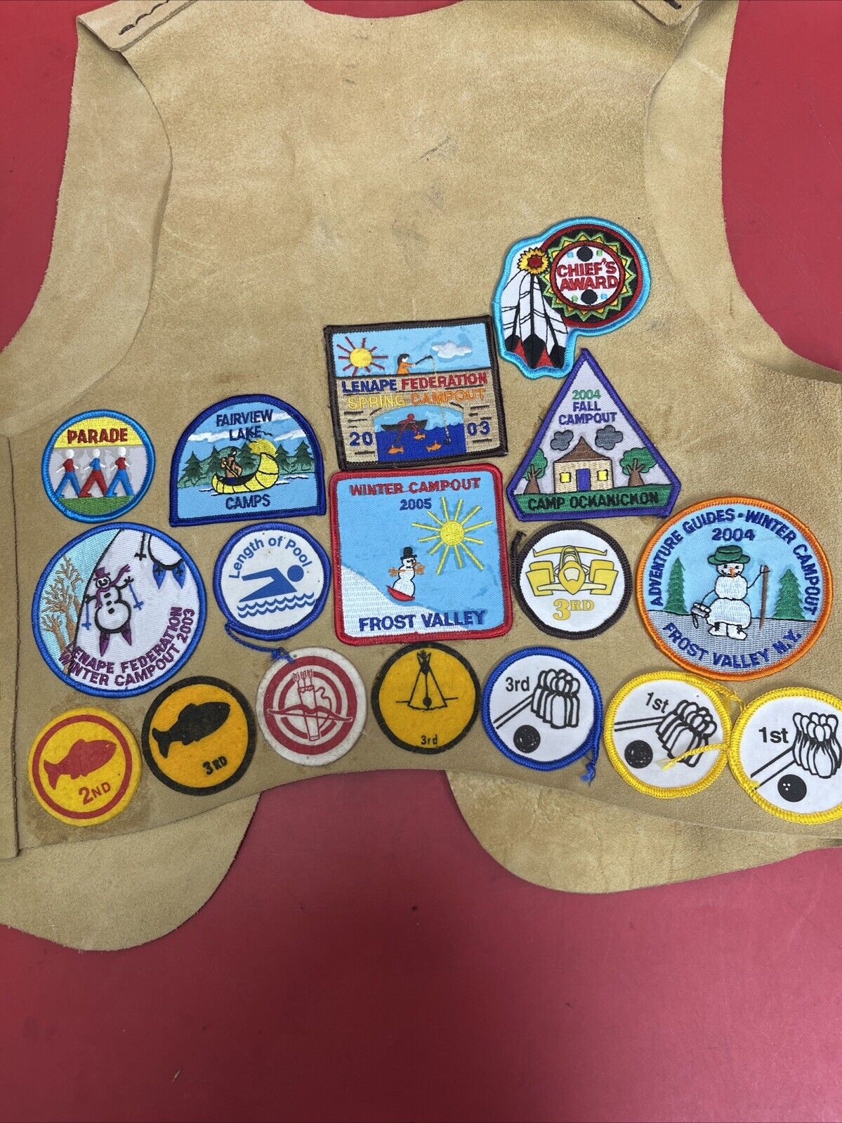 Vintage 90s YMCA Indian Guides Adult Leather Vest Patches