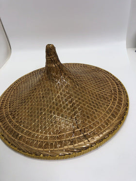 Vintage Asian Wicker Hat Coolie Bamboo Rice Paddy Sun Hat Conical Gardening