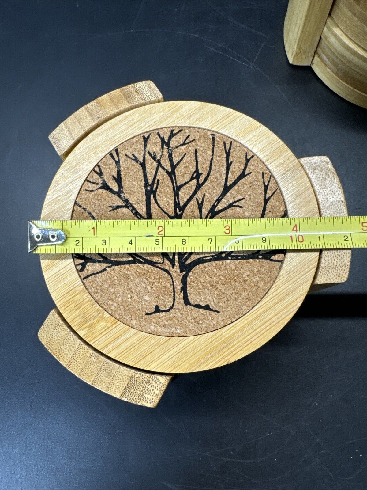 MODERN BAMBOO CORK TREE DESIGN SET OF 8 TABLE COASTERS