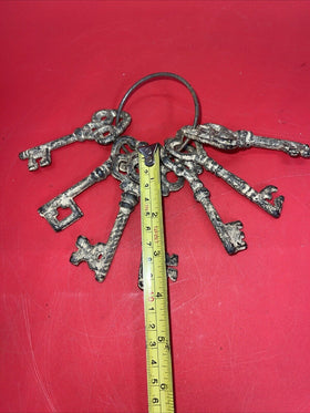 7 CAST IRON JAIL Keys House RUSTIC WESTERN CHURCH Key Ring Lock SKELETON Prop *