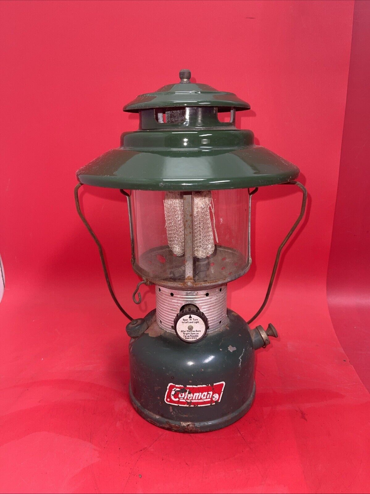 Vintage Coleman #228F Double Mantle Lantern Big Hat